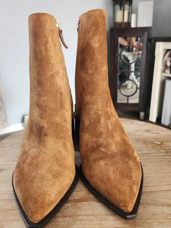 Everlane New The Studio Heel Block  Bootie Womens 9 Russet Suede Pointy Toe NWOB - Picture 3 of 9